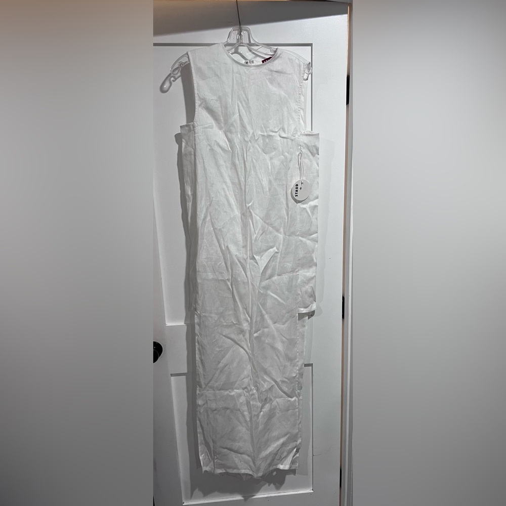 STAUD White Maxi Dress with Side Mini Length